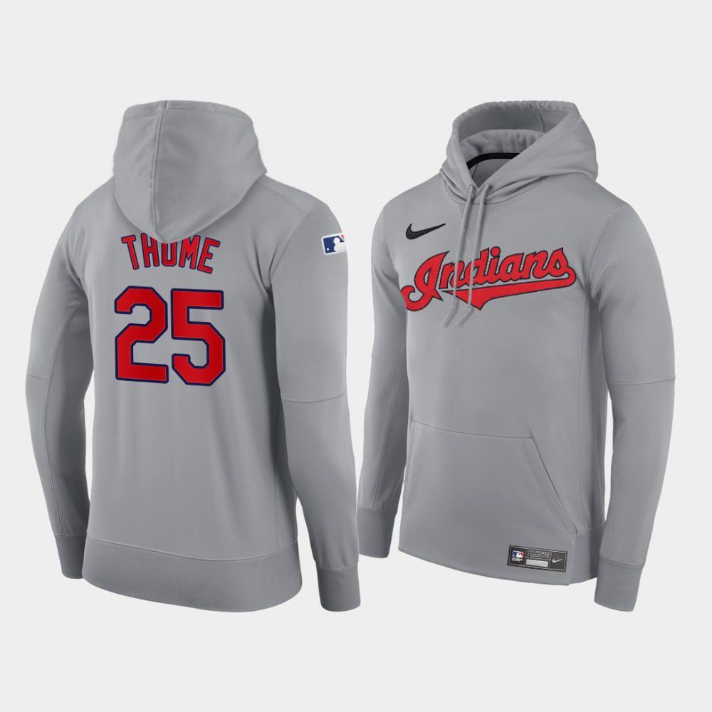 Cheap Men Cleveland Indians 25 Thome gray road hoodie 2021 MLB Nike Jerseys
